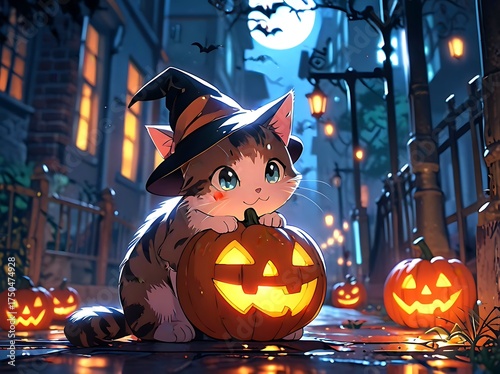halloween background with pumpkin and bats