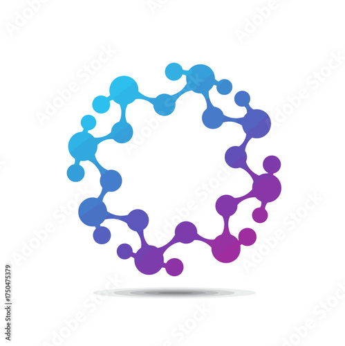 Abstract circular logo design featuring a network of connected dots in a vibrant blue and purple gradient. Vector illustration of a molecule symbol for technology or science branding 33