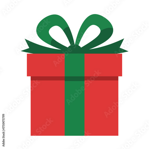A vibrant red gift box tied with a green ribbon bow, isolated on white.