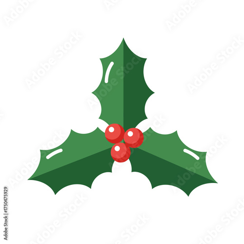 A stylized illustration depicting a sprig of holly with red berries.
