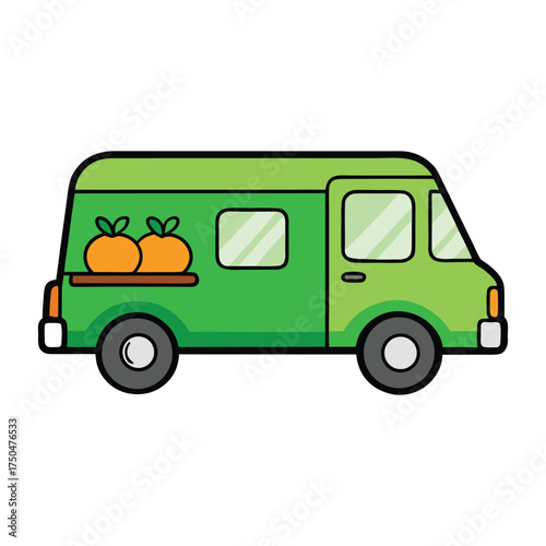 A bright green fresh food delivery van, symbolizing health and sustainability, carries farm-fresh produce and groceries with eco-friendly efficiency and vibrant appeal.

