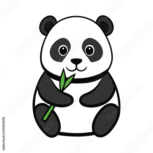 A cute panda sits peacefully, munching on fresh green bamboo shoots with delight. Its black-and-white fur contrasts beautifully against the lush greenery of its forest home.
