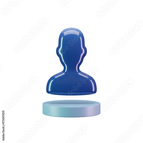 Sleek blue figure icon standing on a stylish pedestal, perfect for user interface design or representing profiles and communication platforms