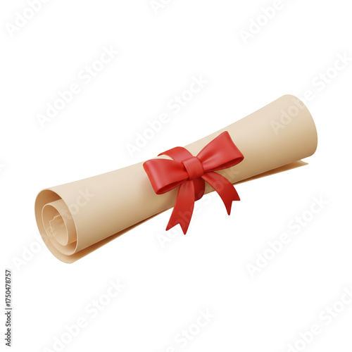 Celebrate success with this graduation scroll tied with a red ribbon, ideal for awards, achievements, and special occasions with academic recognition