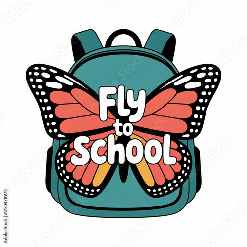A colorful backpack designed with butterfly wings and a motivational message