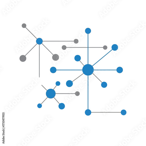 Abstract blue and gray network of interconnected dots and lines, symbolizing digital communication, data flow, and technological innovation in a minimalist, clean graphic design