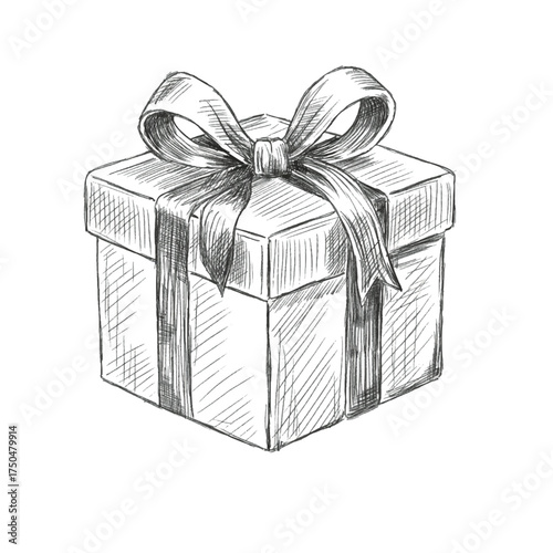 Vector freehand Christmas Giftbox scribble isolated on white background. Texture of writing materials. Handwritten christmases doodles and pencil strokes. Hand drawn gift 