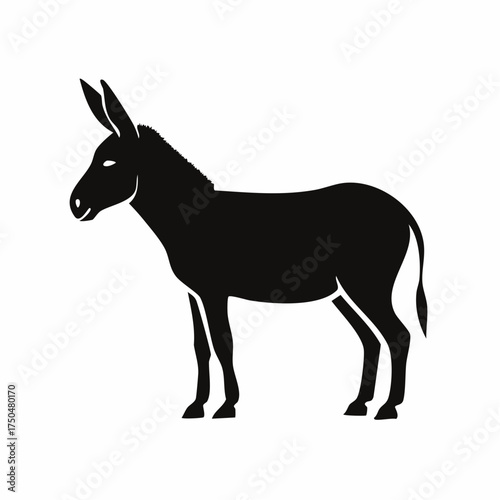 A simple black silhouette of a donkey standing in profile against a plain white background.
