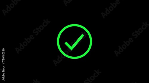 Green Check Mark Inside Circle on Black Background tick symbol