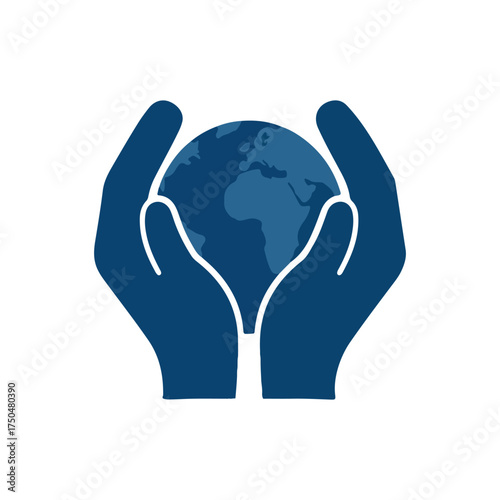 Global Unity and Social Responsibility Symbol with Hands Around the World Globe Vector Illustration.