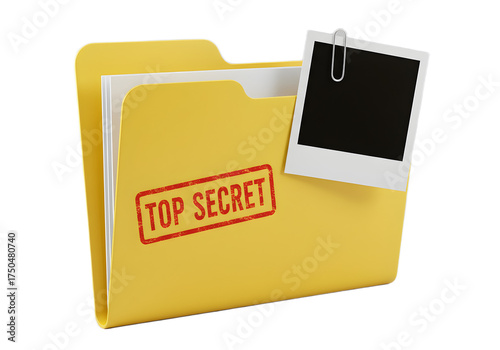 Yellow Folder Marked Top Secret with Photo Attached - A Symbol of Confidential Information