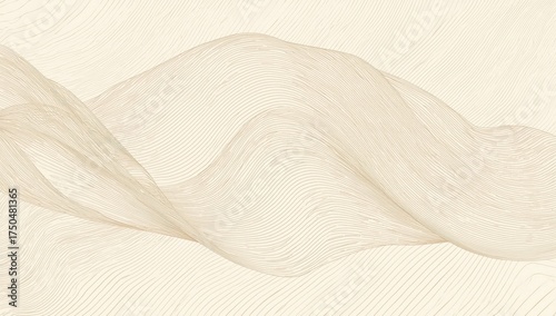 A serene abstract composition showcases flowing lines and subtle textures, evoking a sense of tranquility through its delicate wave-like formation in light beige and cream colors, creating a...