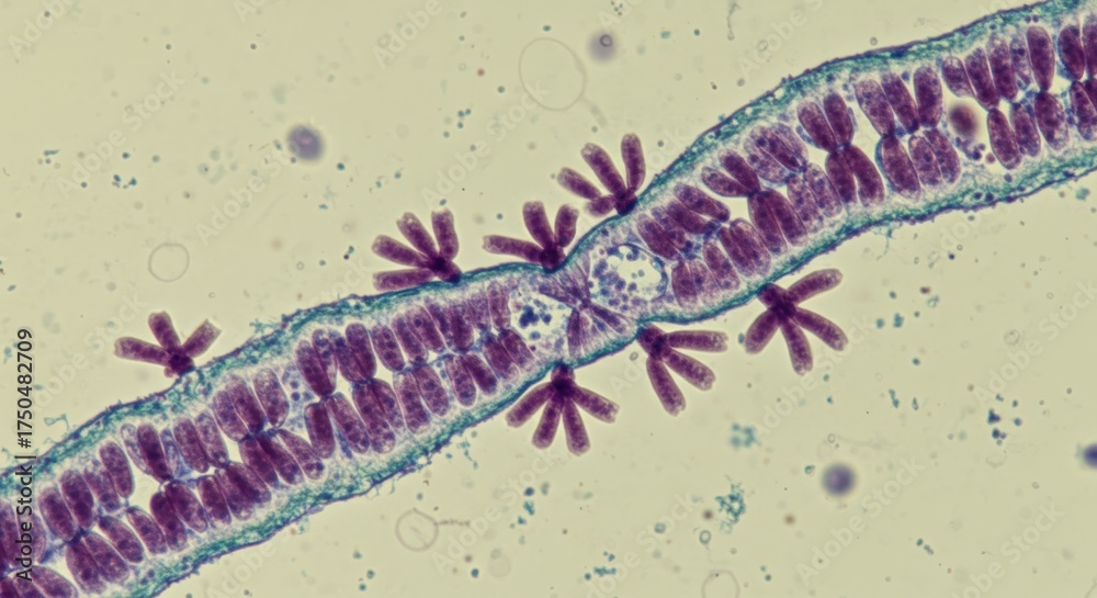 Obraz premium High Magnification Microscopy of Plant Chromosome Segregation Essential for Genetics Research