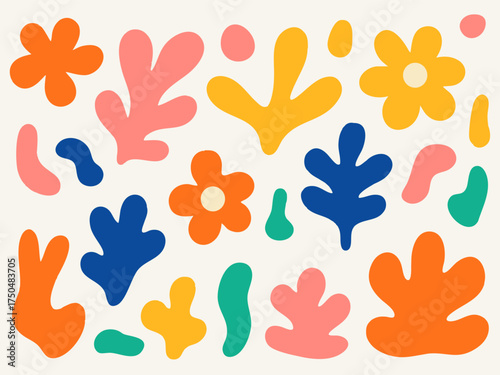 Aesthetic botanical stickers set in vibrant color in hand drawn vector