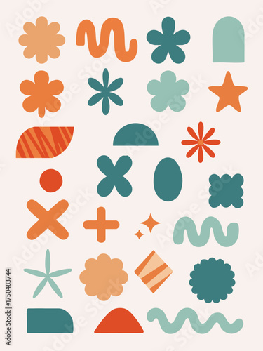 Minimalist Vector Pattern with Organic Shapes and Floral Elements in Modern Style with Earth Tone Colors