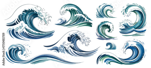 Sea waves collection in vector art, perfect for ocean themes and graphic design projects