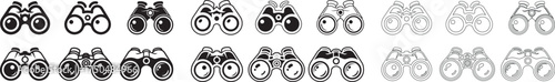Binoculars Vector Icons Set Optics Equipment Spyglass Instrument Illustration for Travel Exploration Observation and Visual Acuity, Flat Design