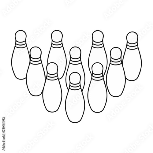 Set of Bowling Pins Vector Outline Illustration Isolated