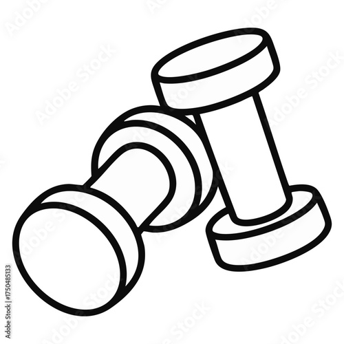 Pair of Dumbbells Vector Outline Illustration Isolated Fitness