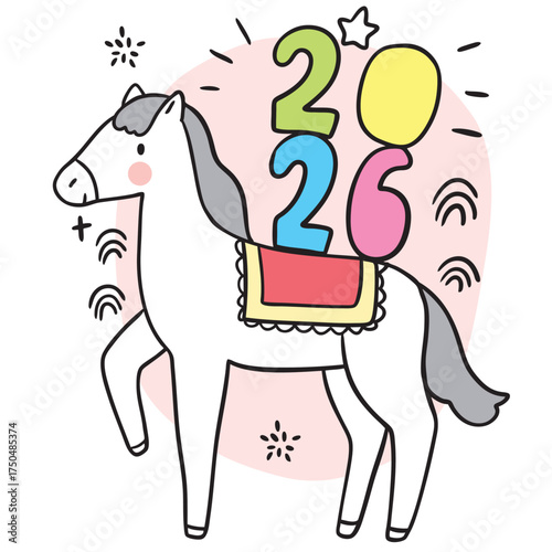 Hand drawn New Year Horse year illustration.
