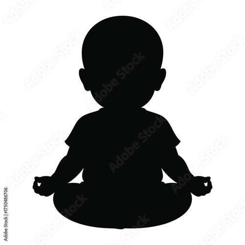 Silhouette of a young child sitting in a meditative yoga pose with hands in mudra