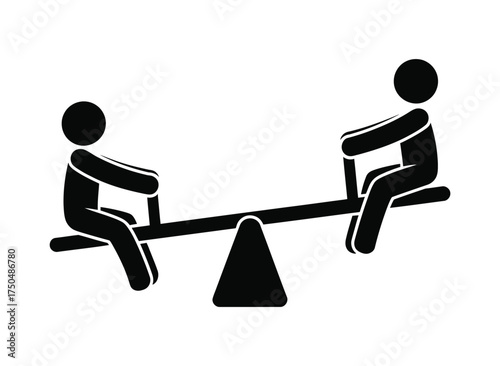 Two stylized figures on a seesaw in a simple black and white illustration