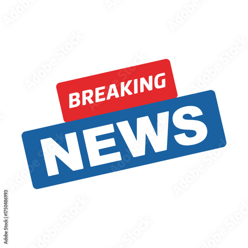 Bold red and blue breaking news text announcement for urgent information
