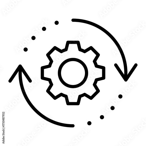 Black single round system update line icon, simple cog wheel process circle flat design vector pictogram, infographic interface elements for app logo web button ui ux isolated on white background