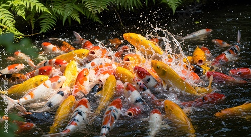 Koi fish feeding frenzy
