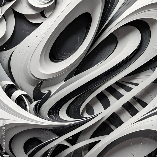 Abstract Black and White Curves: A captivating display of flowing black and white curves and forms, creating a dynamic visual experience that explores the contrast and harmony within the composition.