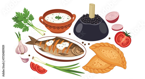 A delicious assortment of traditional Russian foods and appetizers.