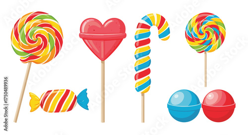 A delightful collection of colorful round and heart shaped lollipops.