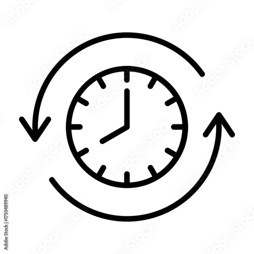 Black refresh time line icon, simple speed up hr clock with arrow flat design pictogram, infographic vector for app logo web button ui ux interface elements isolated on white background