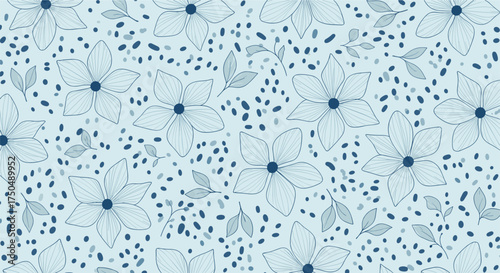 A delicate floral pattern with small dots scattered throughout the background.