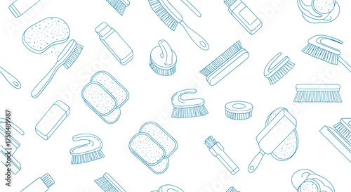 A collection of hand drawn bathroom cleaning tools and accessories.