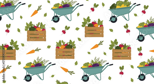 A delightful pattern of fresh vegetables and garden harvests.