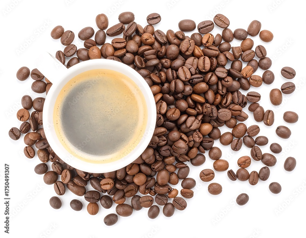 Obraz premium Espresso cup surrounded by coffee beans