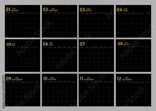 Daily planning calendar demo 2026 starting with Sunday | Modern golden planner diagram for daily activities