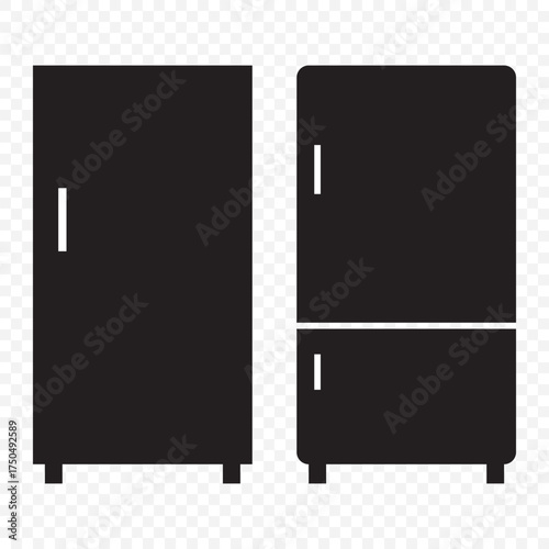 Minimalist Vector Illustration of a Black Double-Door Refrigerator on Transparent Background. EPS 10.