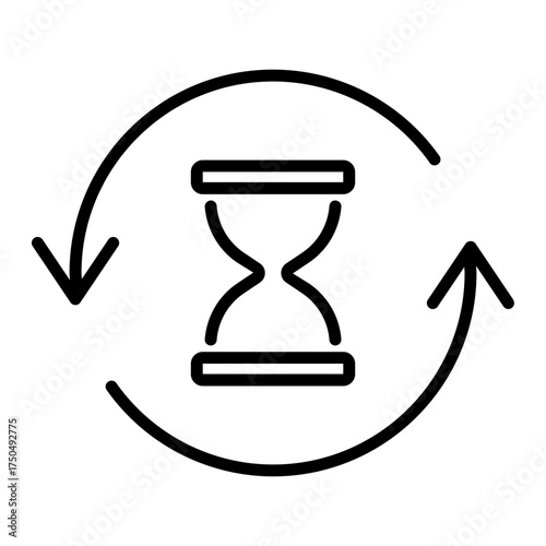 Black single anti aging hourglass line icon, simple standby waiting slow time flat design vector pictogram, infographic interface elements for app logo web button ui ux isolated on white background