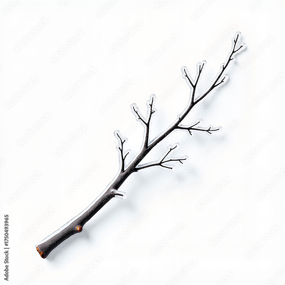 Fototapeta premium Frosted twig with intricate ice design in soft studio light, elegance
