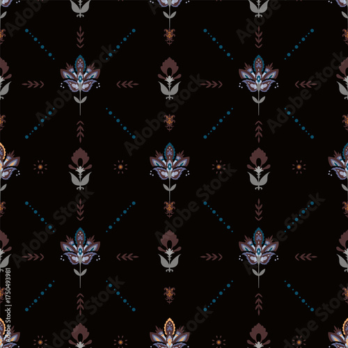 Deep Black Ornamental Floral Lattice