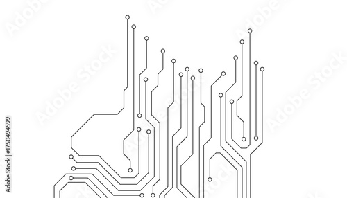 Electronic circuit with empty space on white background. Dots and lines connection circuit design