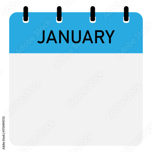 Editable monthly calendar icon | January month calendar icon with blue header and blank space for text | Monthly planning idea background with modern look