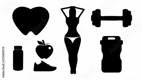 Empowering wellness lifestyle icons for health, fitness, and a balanced diet promotion, originally a vector