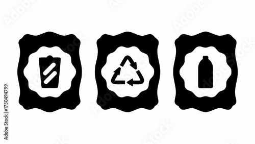 Eco friendly recycling symbols illustrating waste management, renewable resources, and sustainable practices