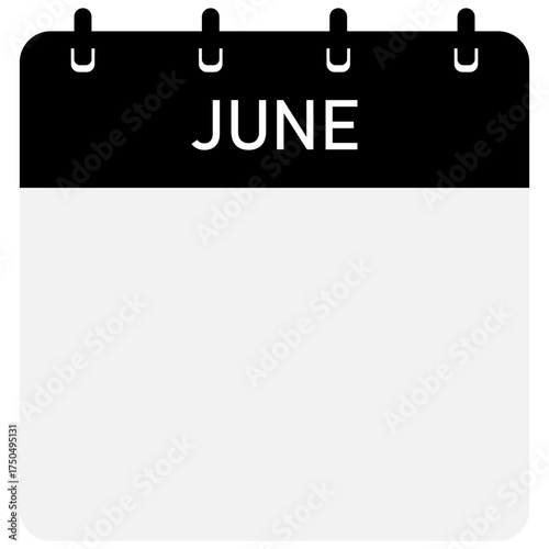 Editable monthly calendar icon | June month calendar icon with black header and blank space for text | Monthly planning idea background with modern look