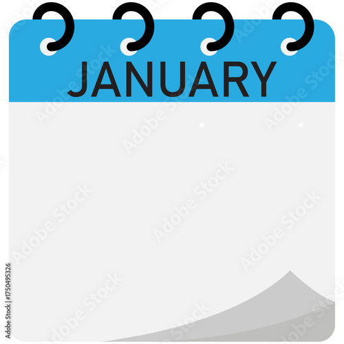 Month calendar | January month on calendar | Modern monthly calendar with free space for text and blue header | Note of month January with spiral binding | Flipping calendar page