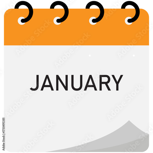 Month calendar | January month on calendar | Modern monthly calendar with free space for text and orange header | Note of month with spiral binding | Flipping calendar page