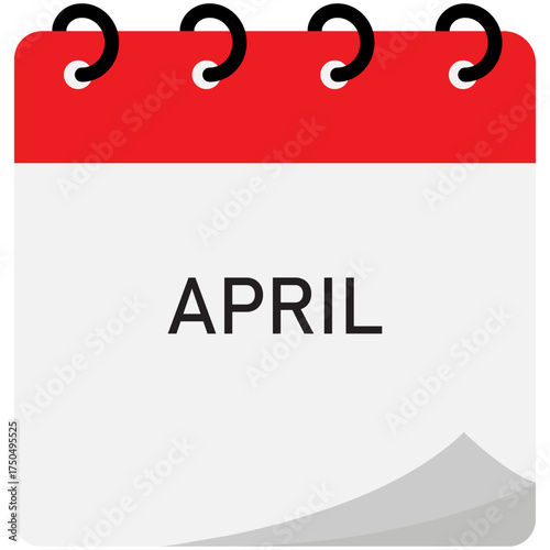 Month calendar | April month on calendar | Modern monthly calendar with free space for text and red header | Note of month with spiral binding | Flipping calendar page
